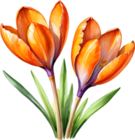 AI generated Watercolor painting of a Saffron Crocus flower. png