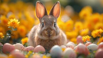 AI generated Easter Bunny's Multicolored Egg Keeper. Easter concept photo