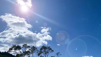 Blue sky with with shining light. Nature beauty concept photo