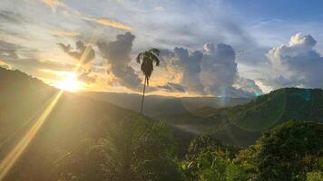 Beautiful evening view of mountains and blue sky. Nature beauty concept photo