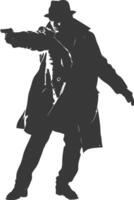 AI generated Silhouette detective in action full body black color only vector