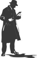 AI generated Silhouette detective in action full body black color only vector