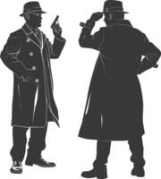 ai generado silueta detective en acción lleno cuerpo negro color solamente vector