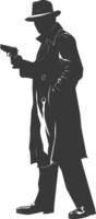 AI generated Silhouette detective in action full body black color only vector