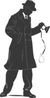 AI generated Silhouette detective in action full body black color only vector