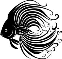 Betta pescado - negro y blanco aislado icono - vector ilustración
