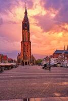 Nieuwe Kerk New Church protestant church on Delft Market Square Markt with people photo