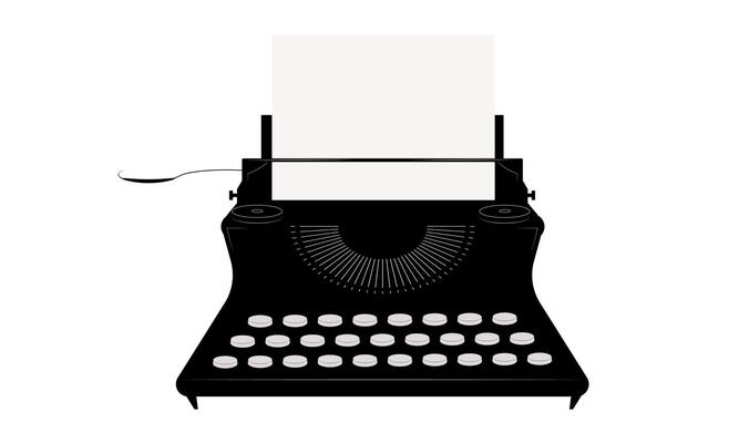 Black vintage typewriter, writing machine. Publishing, journalism symbol.