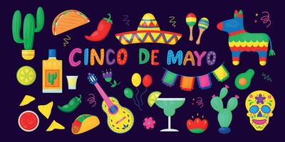 Cinco de Mayo Mexican Holiday elements set. vector