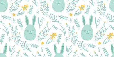 Easter Seamless Pattern Rabbit with Flower Background. vector