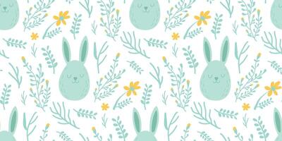 Easter Seamless Pattern Rabbit with Flower Background. vector