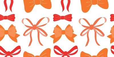 Seamless pattern of orange and red bows on a white background vector