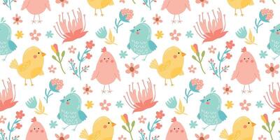 Seamless floral pattern with birds vector