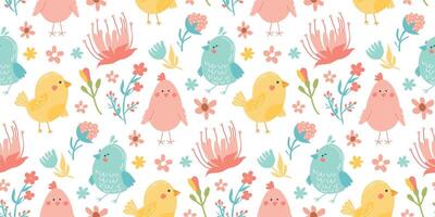 Seamless floral pattern with birds vector