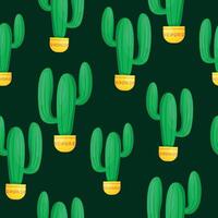 vibrante sin costura modelo de verde cactus en amarillo ollas en negro antecedentes vector