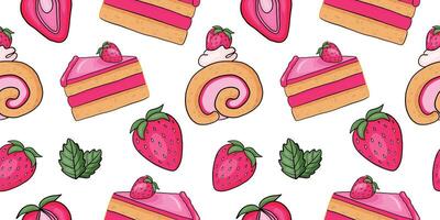 Seamless pattern with strawberry sweets vector