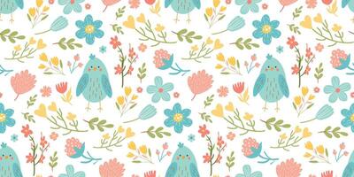 Seamless pattern bird and flower isolated on white background. vector