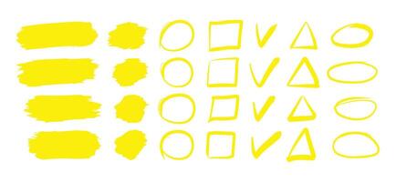 Yellow highlighter elements. Underline element, color text mark. vector