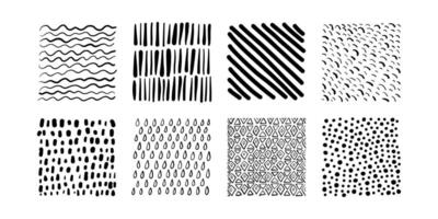 Hand drawn textures set. Abstract vector backgrounds in black and white.