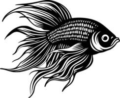 Betta Fish, Black and White Vector illustration