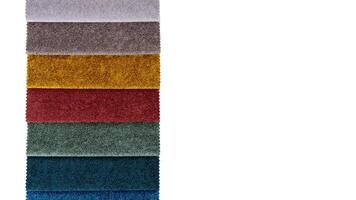 Multi colored set of upholstery fabric samples for selection, collection of textile swatches photo