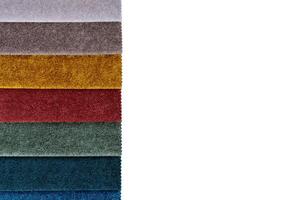 Multi colored set of upholstery fabric samples for selection, collection of textile swatches photo