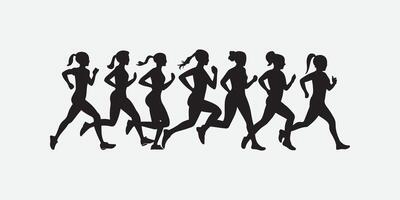 Young athletes run a marathon. Isolated silhouettes on white background vector