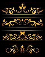 Set of vintage gold dividers element set. Golden design elements on the black background vector