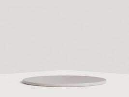 Empty podium or pedestal display on white background with cylinder stand concept. Blank product shelf standing backdrop. 3D rendering. photo