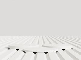 Empty podium or pedestal display on white background with cylinder stand concept. Blank product shelf standing backdrop. 3D rendering. photo
