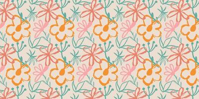 seamless pattern with flowers in retro groove style for fabrics ,social media posts, banner, card design. etc. Vector illustration