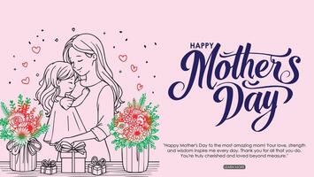 Happy mothers day celebration post with mother and child vector