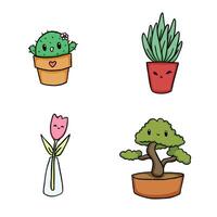 collection of cute kawaii plant illustrations vector
