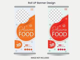 Modern food rollup banner design for restaurant. vector