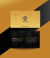 moderno negocio tarjeta - creativo y limpiar negocio tarjeta modelo. lujo negocio tarjeta diseño modelo. elegante oscuro espalda antecedentes con resumen dorado ondulado líneas brillante. vector ilustración