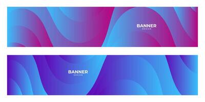 set of pink blue purple gradient wave banner background vector