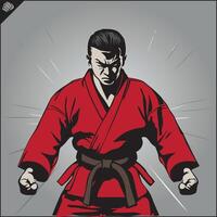 BJJ wrestler in a red kimono vector