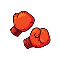 Boxing glove. Two red elements of athletic sportswear. Professional Fist fight. Cartoon drawn illustration. Sport fitness equipment. Fight and hit. Punch and combat. vector