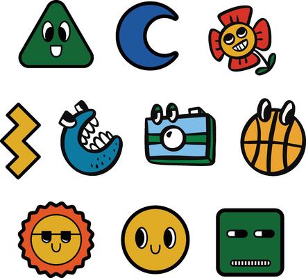 10 Retro Sticker Illustration Vector