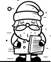 Santa Claus with book. Vector illustration in a linear style on white background.