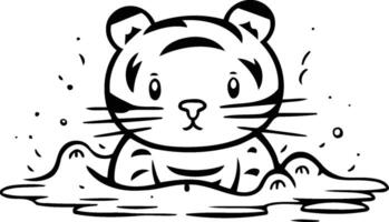 Cute tiger swimming in the water. Vector illustration isolated on white background.