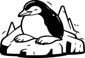 Cartoon penguin sitting on a piece of ice. Vector illustration.