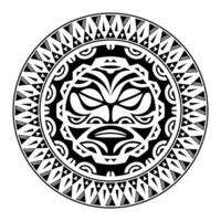 Round tattoo ornament with sun face maori style. African, aztecs or mayan ethnic mask. vector