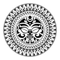 Round tattoo ornament with sun face maori style. African, aztecs or mayan ethnic mask. vector