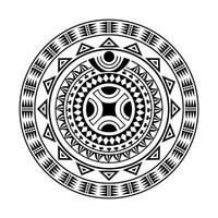 Round tattoo ornament with swastika maori style. African, aztecs or mayan ethnic style. vector