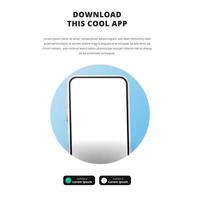 page banner advertising for downloading app for mobile phone smartphone Download buttons template 3D cartoon perspective phone with circle background vector