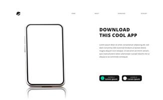 page banner advertising for downloading app for mobile phone smartphone Download buttons template 3D cartoon perspective phone with reflective shadow vector