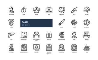war military army soldier battle detailed outline line icon set vector