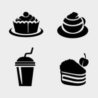 vector set of cake and drink cup silhouettes