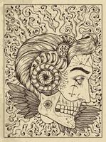 Sun. Mystic concept for Lenormand oracle tarot card. Vector engraved illustration. Fantasy line art drawing and tattoo sketch. Gothic, occult and esoteric background
